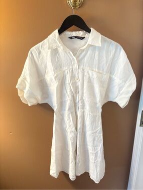 Zara White Collared Button-Up Dress